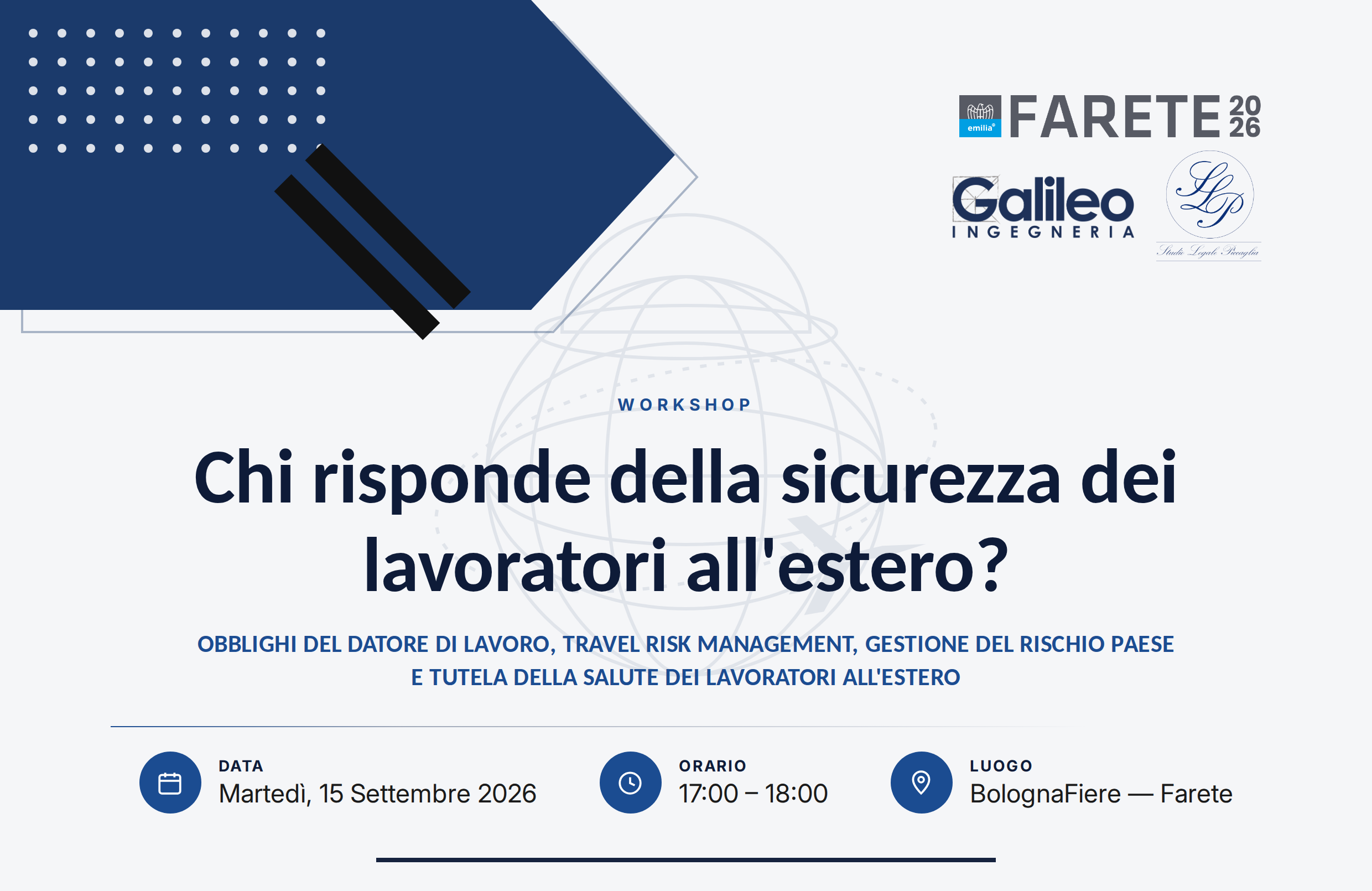Farete 2026: workshop sulla sicurezza dei lavoratori all’estero – 15.09.2026